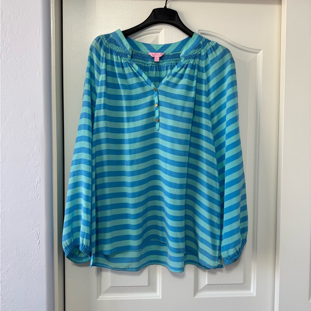 Lilly Pulitzer Blue and Green Striped Blouse